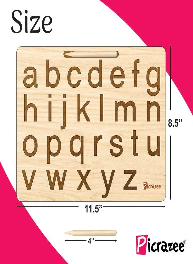 PICRAZEE لوحة تتبع خشبية تعليمية للأطفال من بيكرازي | ألواح لتعليم الكتابة اليدوية والتعلم للأطفال (حروف صغيرة) - Image 2